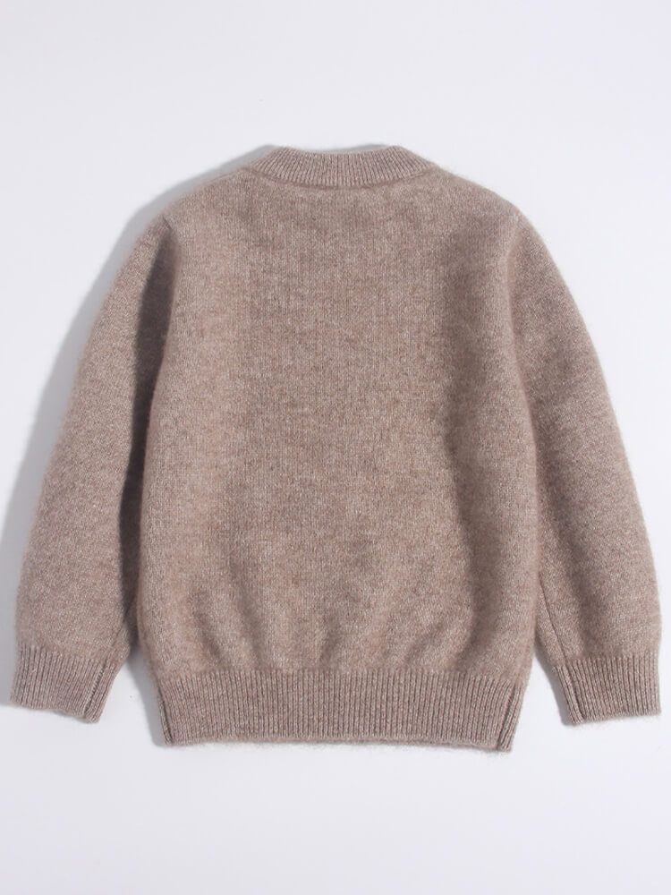 Cute Bear Face Cozy Brown Cashmere Knit Sweater for Kids